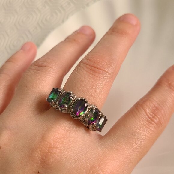 Vintage Boho Sterling Silver Mystic Topaz Rainbow Topaz Cocktail Statement Ring - Picture 8 of 10